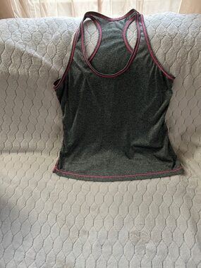 Gray Racerback Tank with Pink Trim